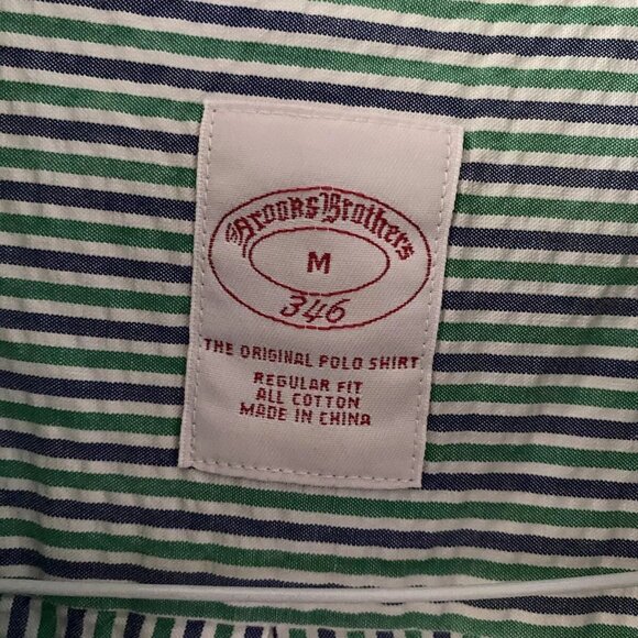 Brooks Brothers Sear Sucker Shirt Green and Blue Size: M - Picture 3 of 6
